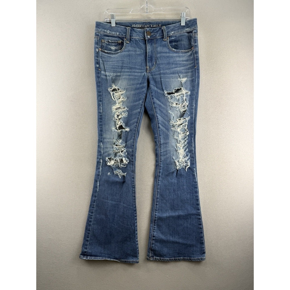 American Eagle Jeans Women's Sz 8 Boho Artist Mid Rise Distressed Stretch Denim